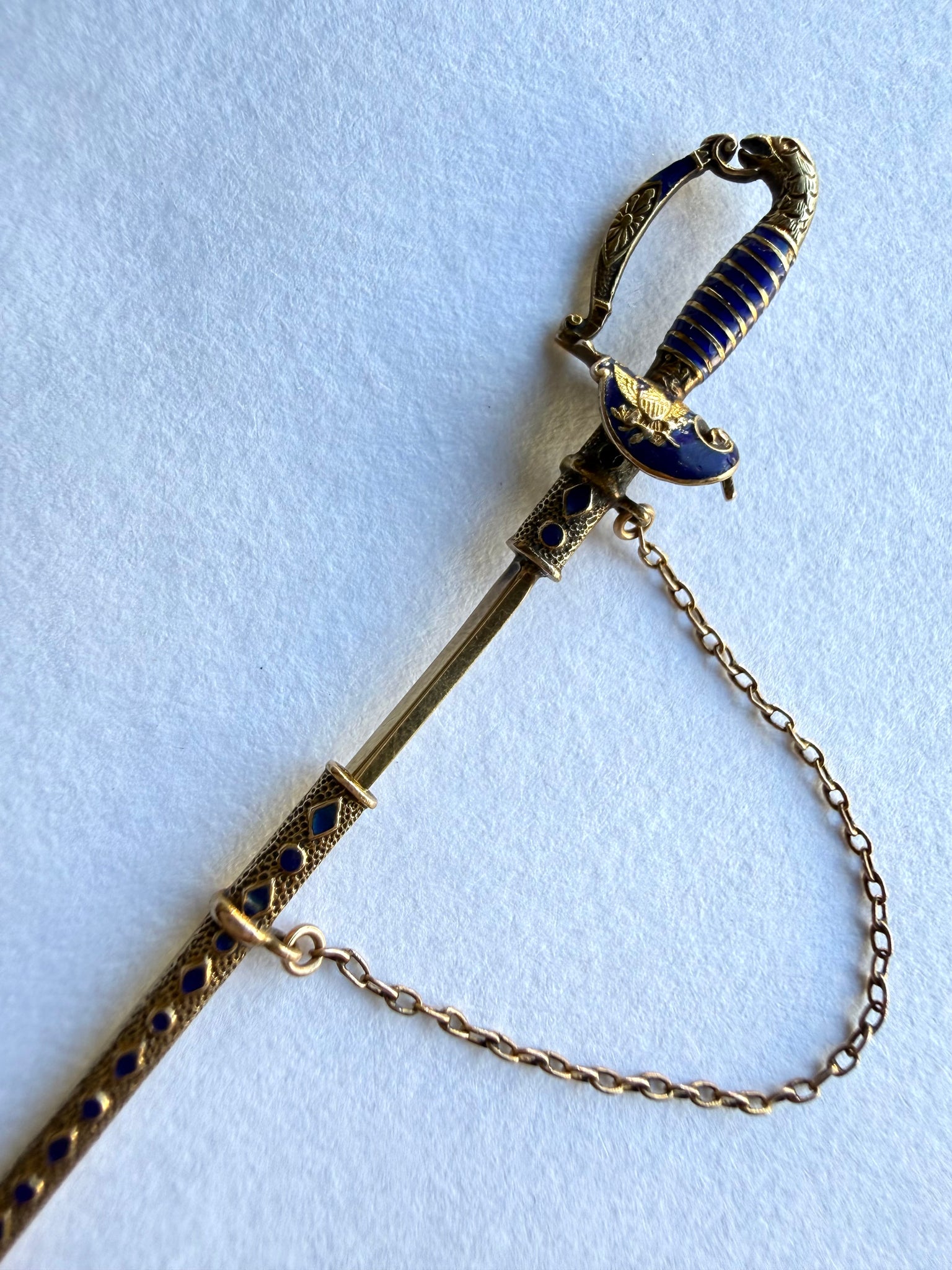 Antique Gold Enamel Sword Pin