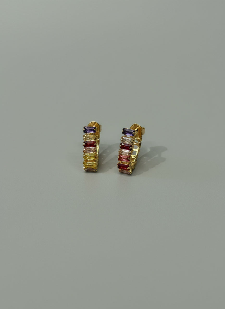 18K Gold Filled Baguette Earrings - Multicolor by DUNIA
