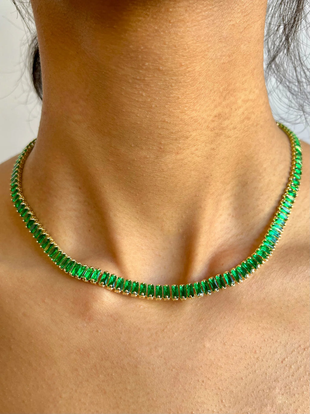 18K Gold Filled Baguette Tennis Necklace  by DUNIA