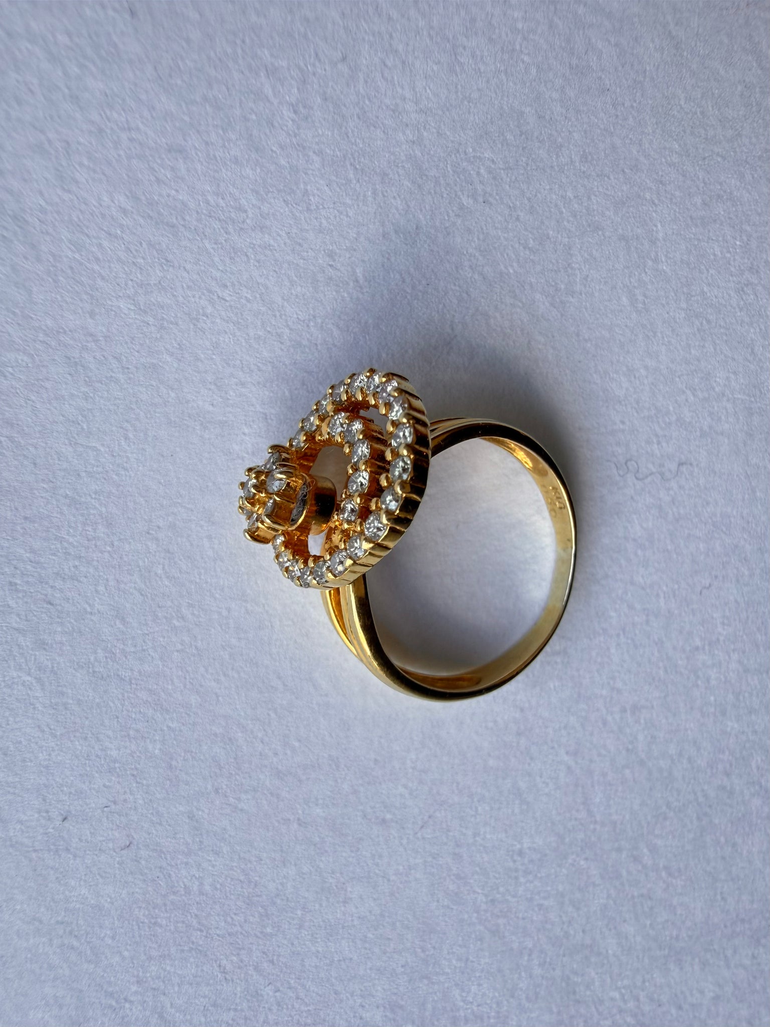 Gold Spinner Ring with Dual Moving Discs set with Single Cut Diamonds