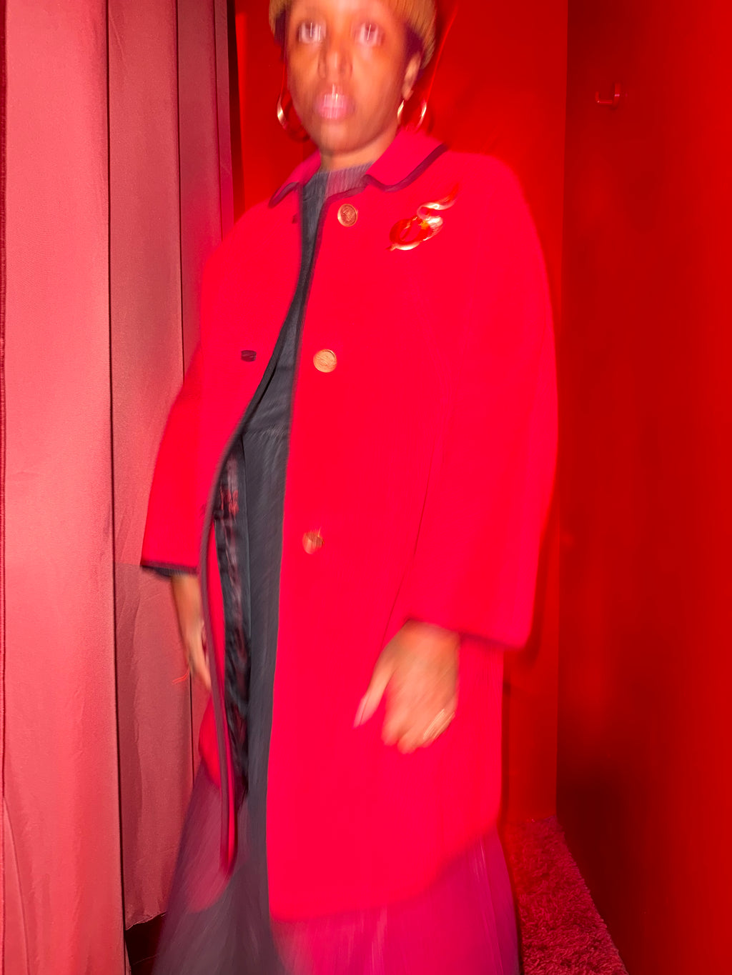 Red Peacoat with Black Piping