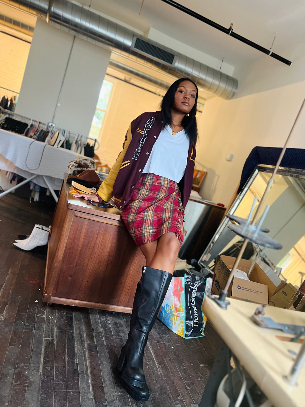 Plaid Alpaca Wool Skirt