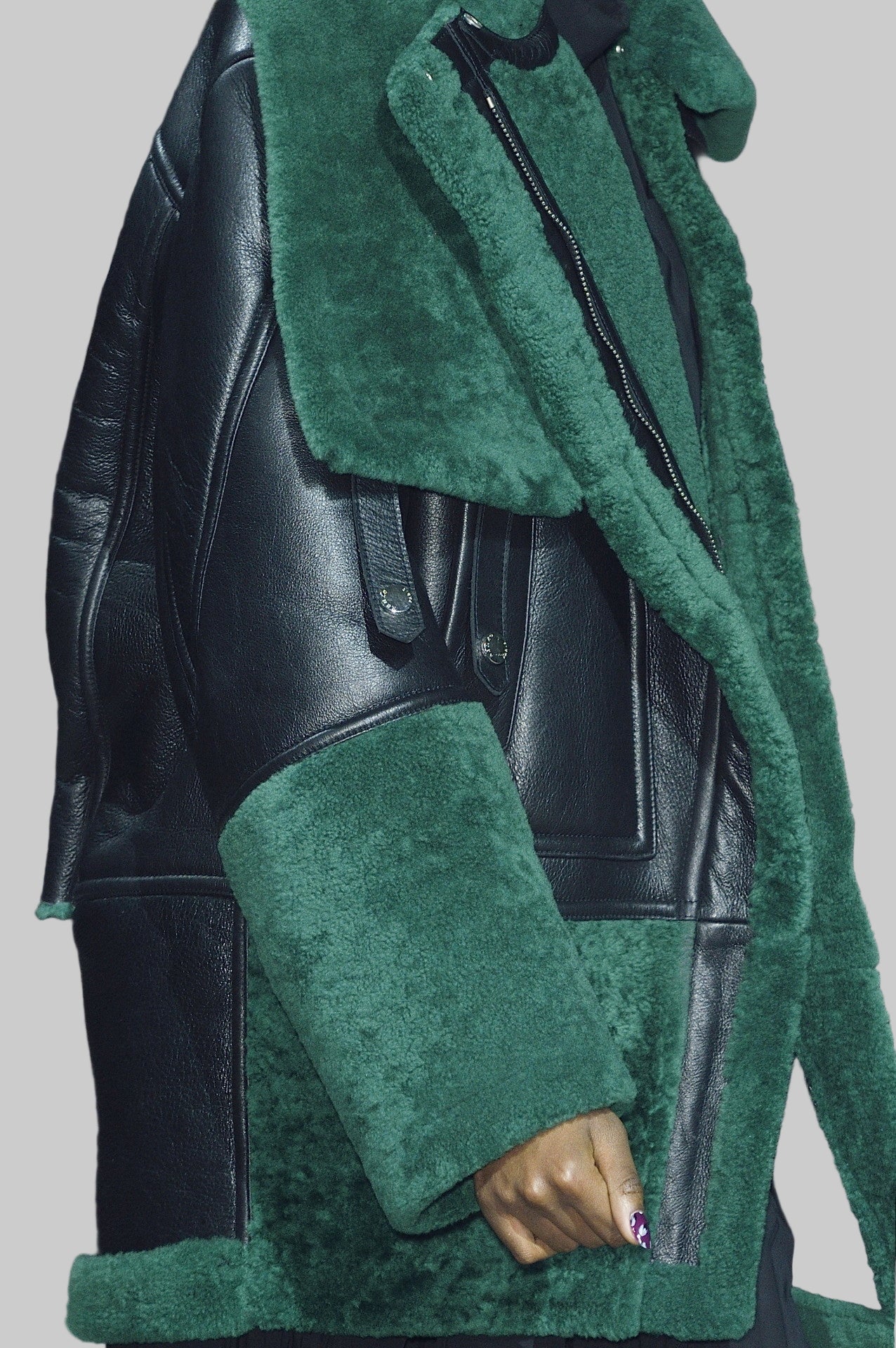 Green Shearling Asymetrical Jacket by Kenzo Paris