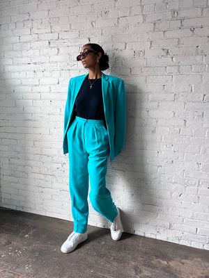 Aqua Blue Silk Suit