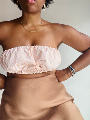 Ruched Tube Top - Tangerine Seersucker