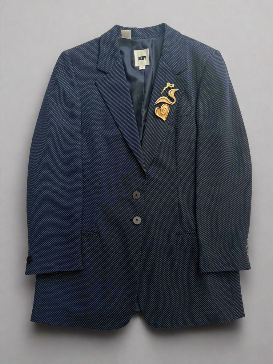 Navy Pinstriped Blazer  by DKNY