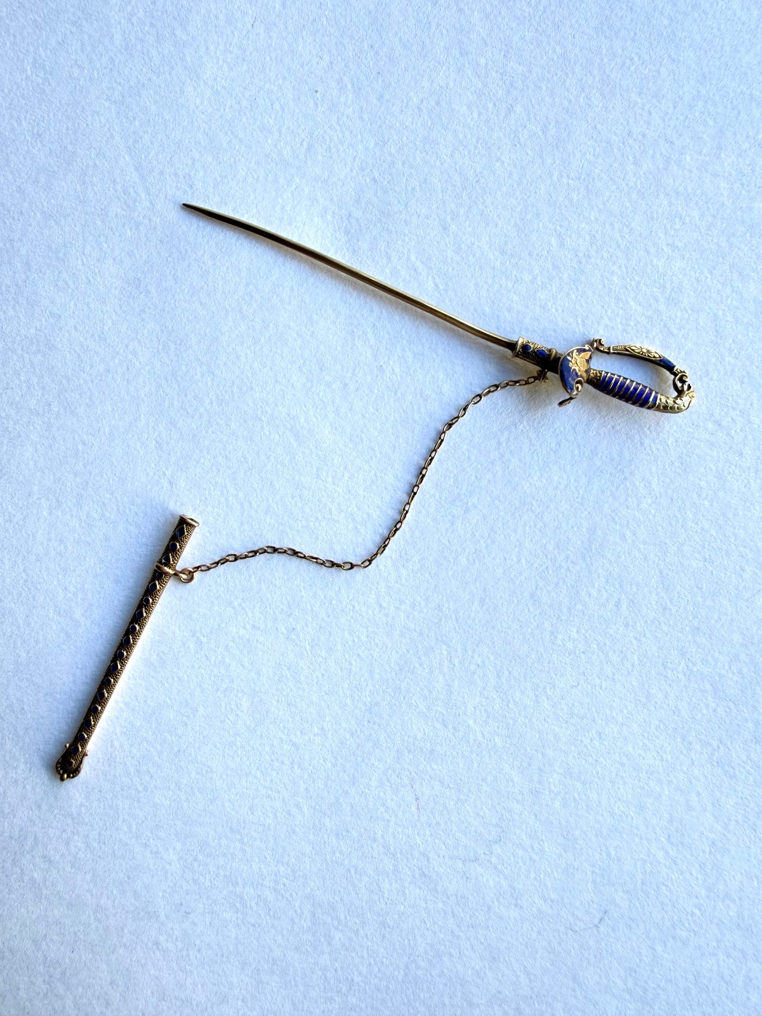 Antique Gold Enamel Sword Pin