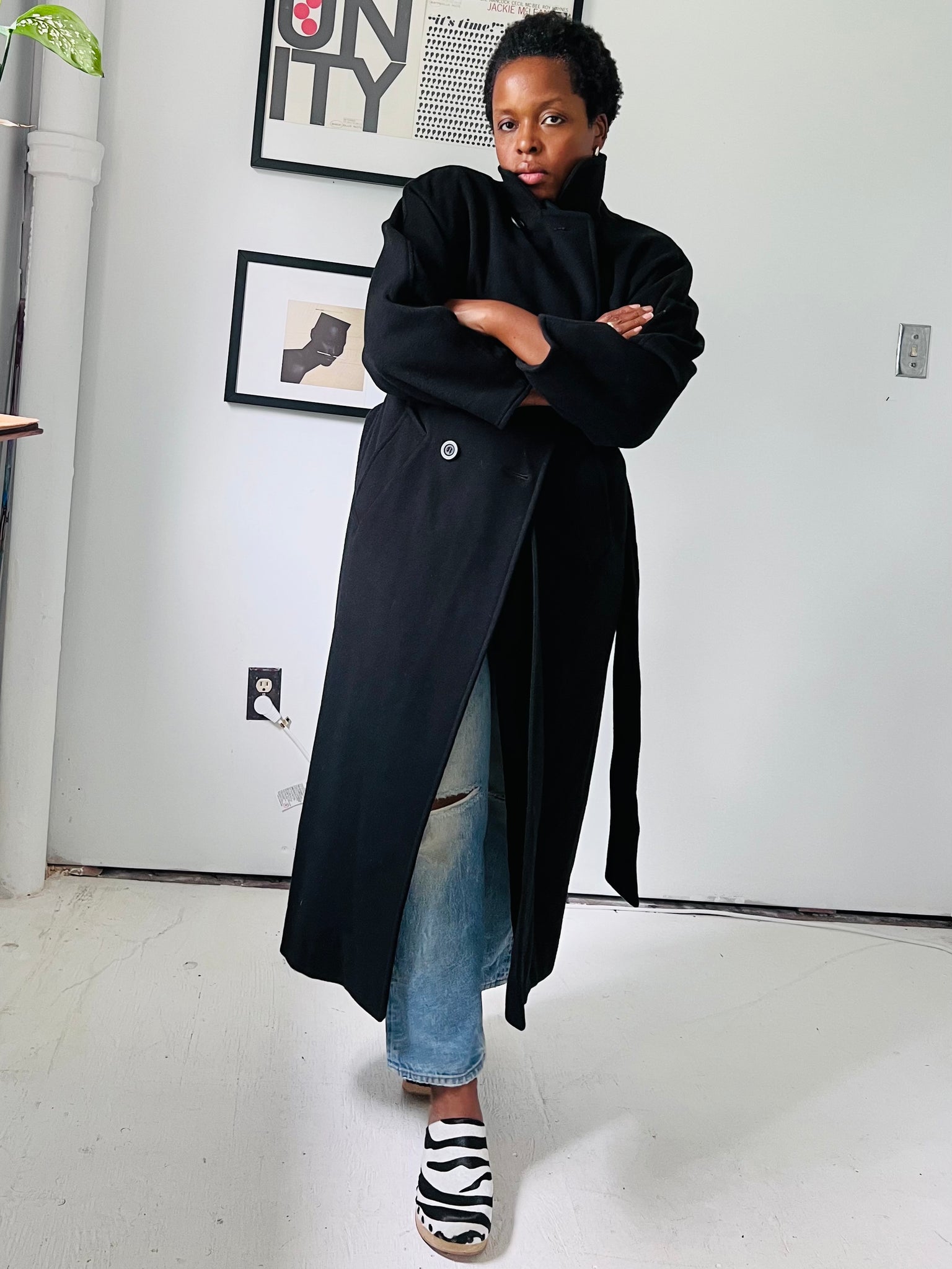Black Wool Wrap Coat