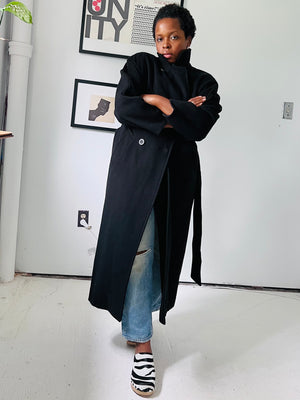 Black Wool Wrap Coat