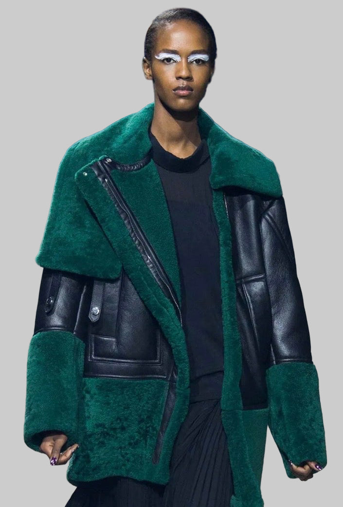 Green Shearling Asymetrical Jacket by Kenzo Paris
