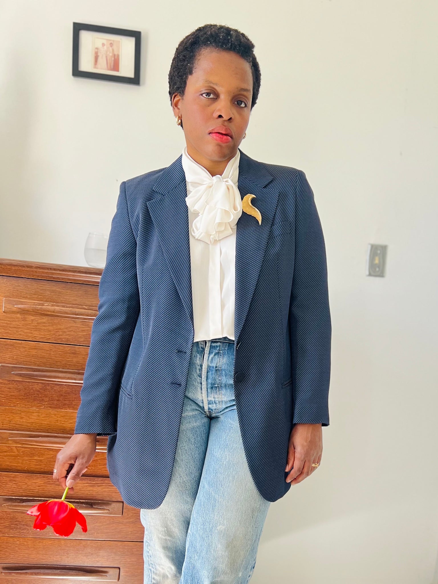 Navy Pinstriped Blazer  by DKNY
