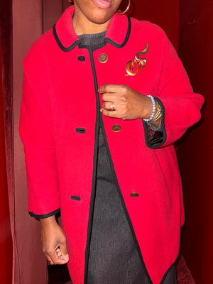 Red Peacoat with Black Piping