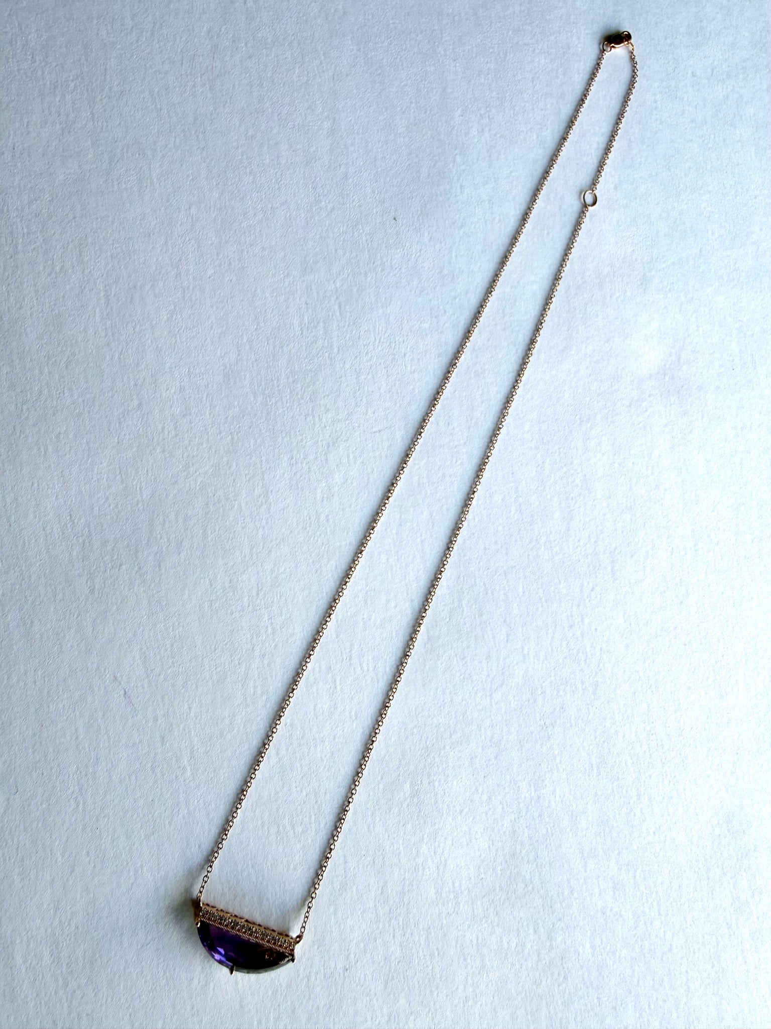 Rose Gold Necklace with Crescent Shaped Amethyst