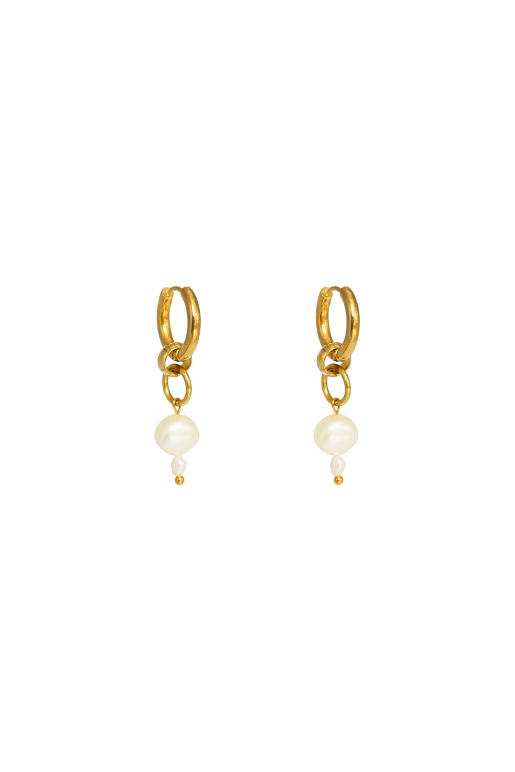Pearl Drop Hoops - Gold - by Yam