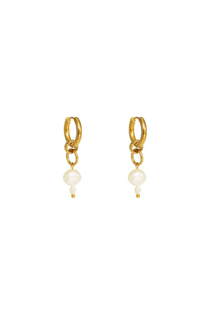 Pearl Drop Hoops - Gold - by Yam