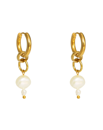 Pearl Drop Hoops - Gold - by Yam