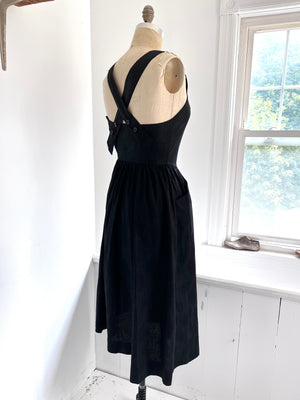 Black Cotton Damask Apron Dress by Laura Ashley