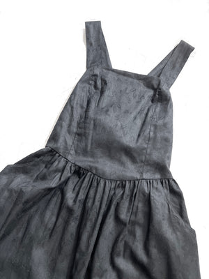 Black Cotton Damask Apron Dress by Laura Ashley