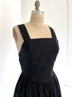 Black Cotton Damask Apron Dress by Laura Ashley