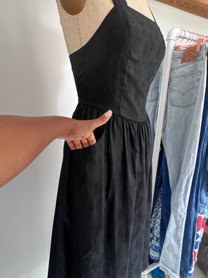 Black Cotton Damask Apron Dress by Laura Ashley