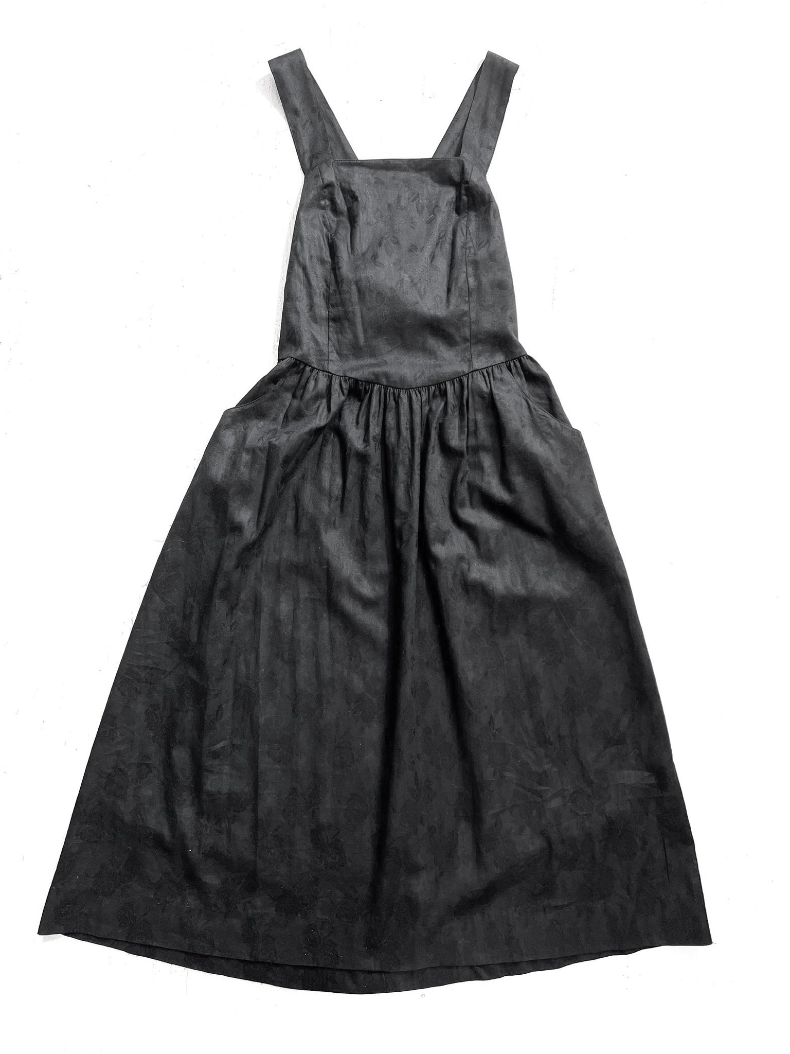 Black Cotton Damask Apron Dress by Laura Ashley