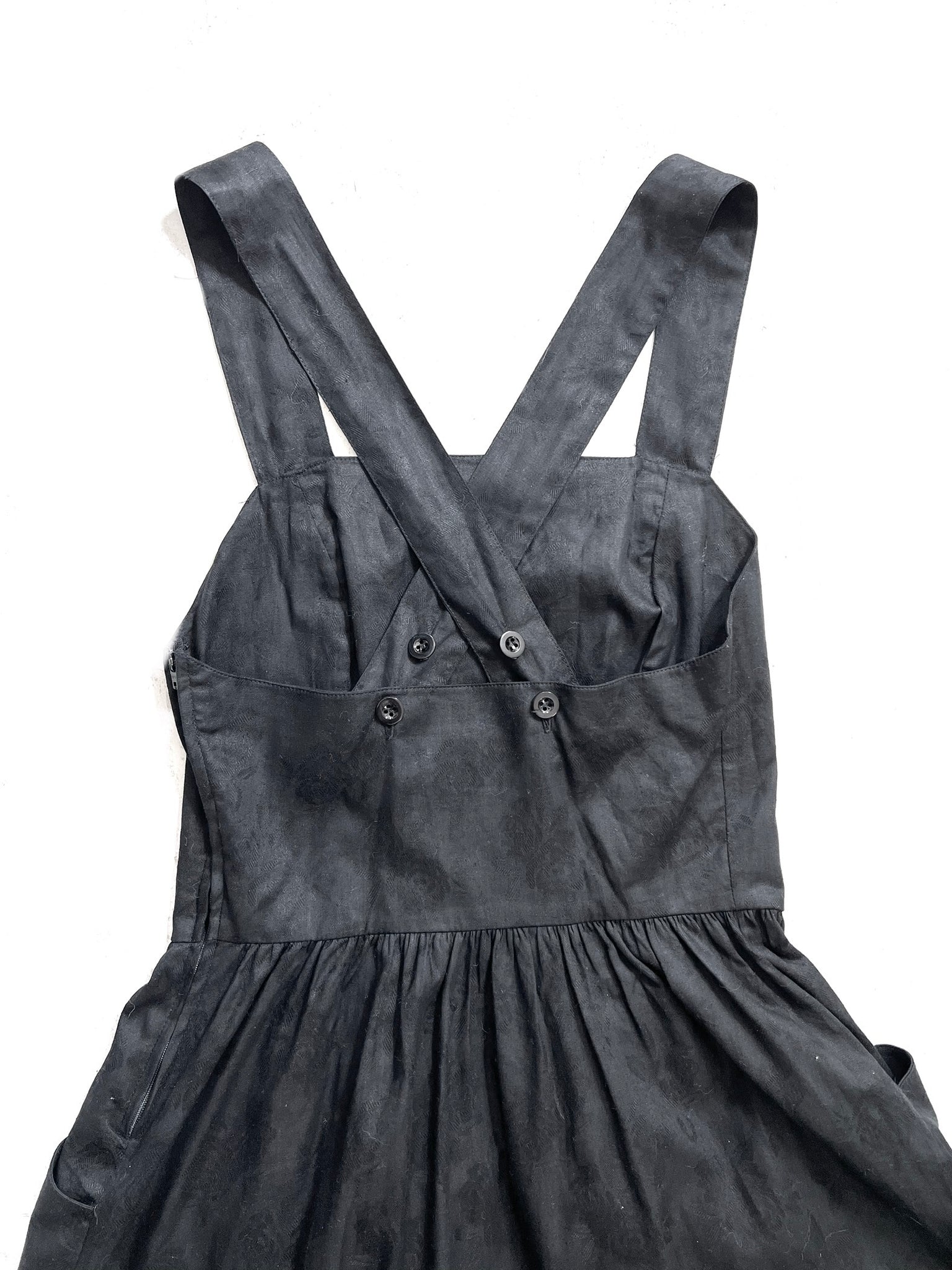 Black Cotton Damask Apron Dress by Laura Ashley