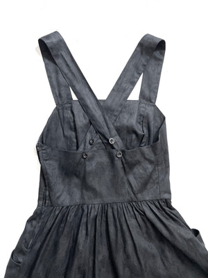Black Cotton Damask Apron Dress by Laura Ashley