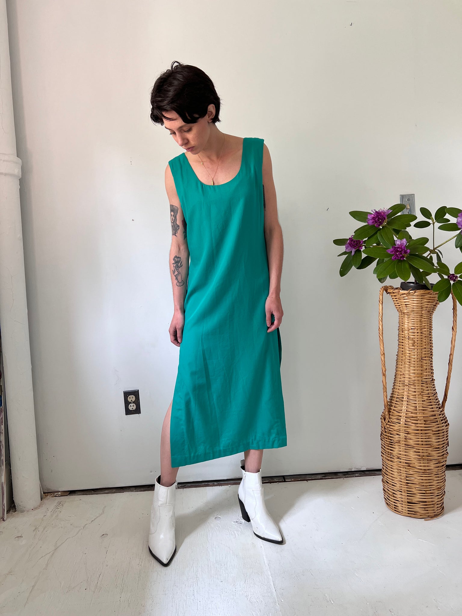Chain-stitched Emerald Tunic