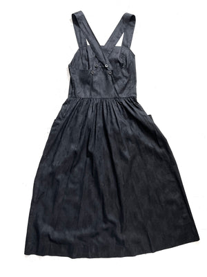Black Cotton Damask Apron Dress by Laura Ashley
