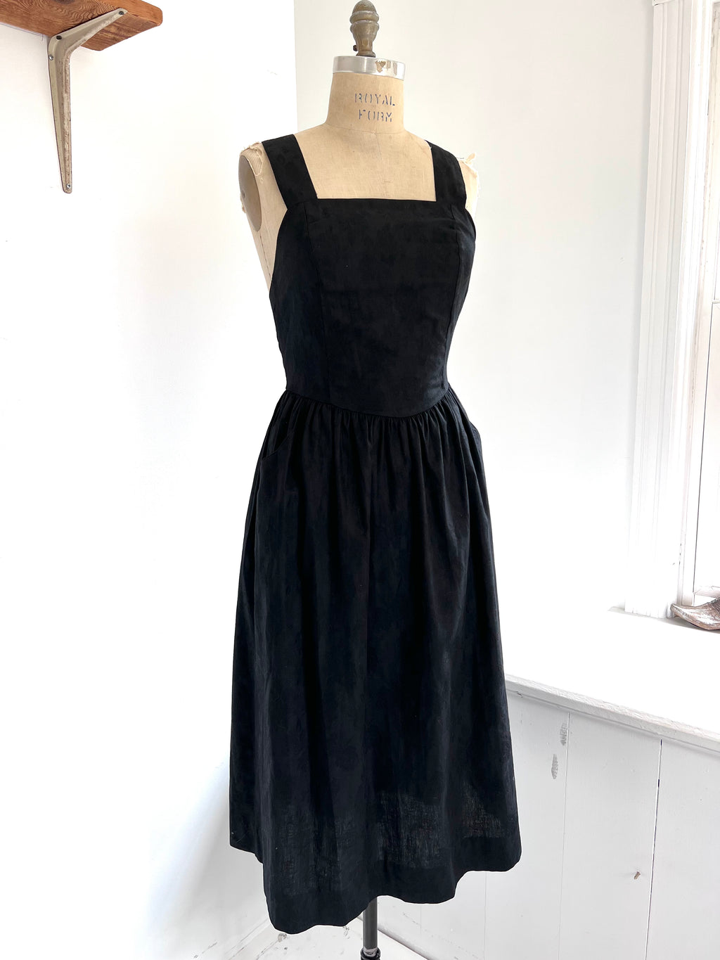 Black Cotton Damask Apron Dress by Laura Ashley