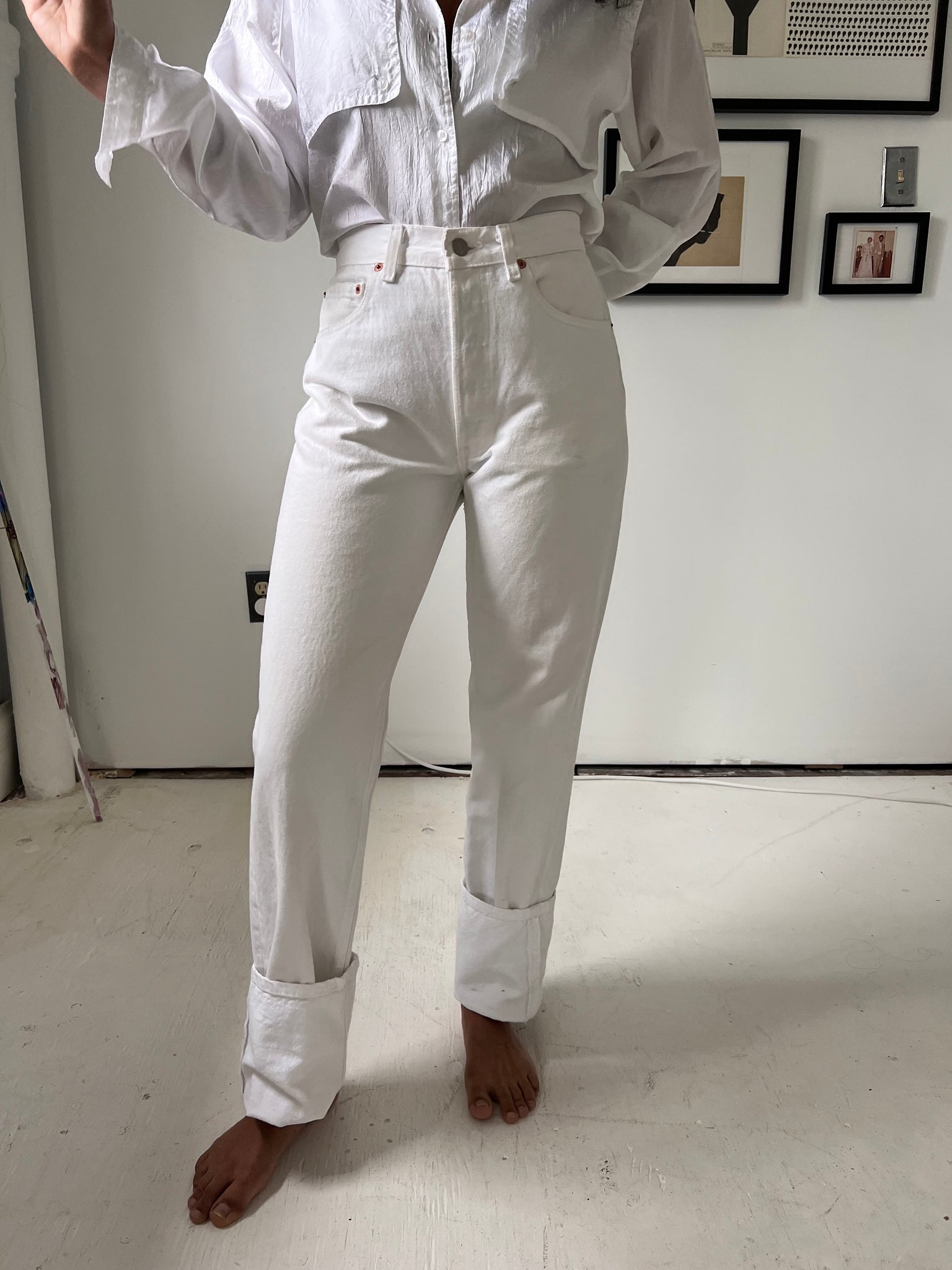 LEVI'S 501 Vintage White Button Fly Jeans 29” x 35”