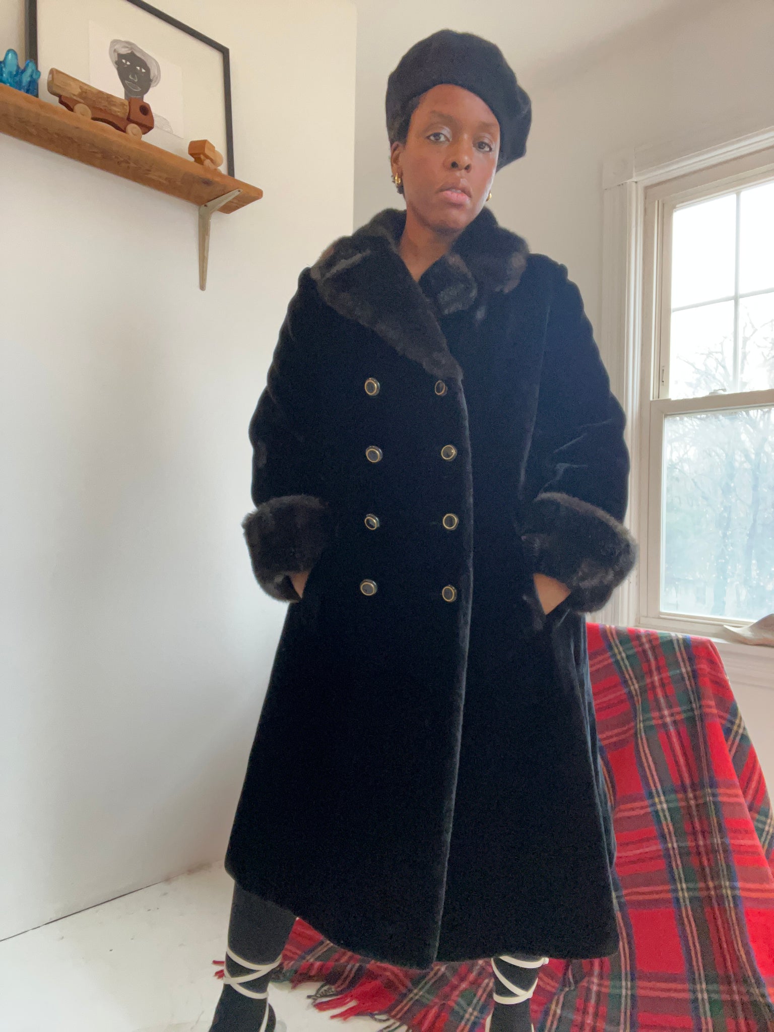 Black Faux Fur Peacoat