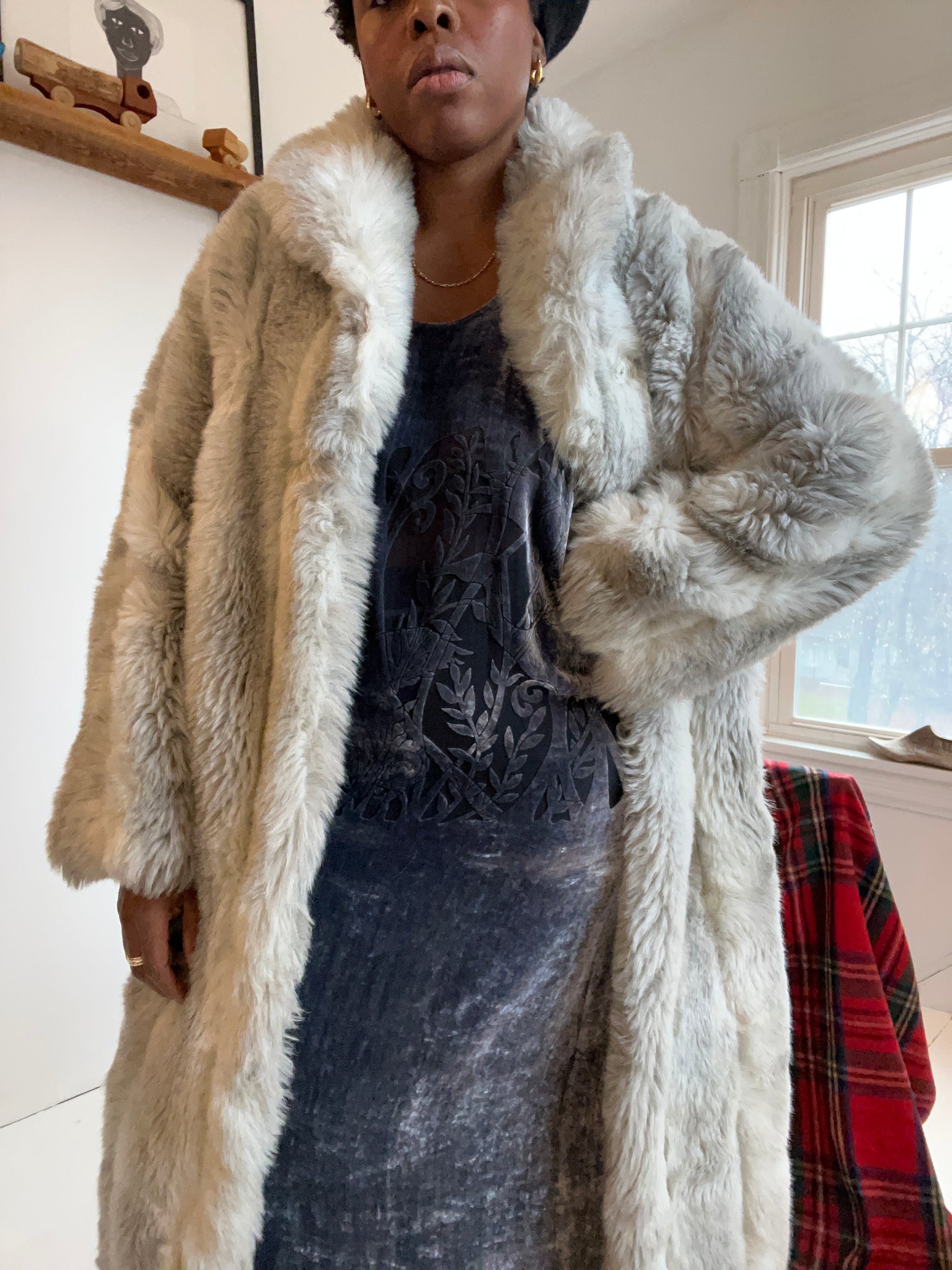 Snowy Faux Fur Coat