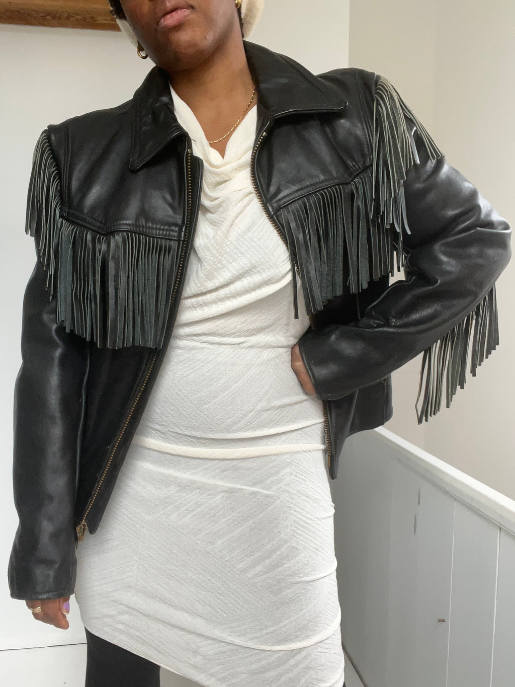 Black Leather Fringe Motorcycle Jacket