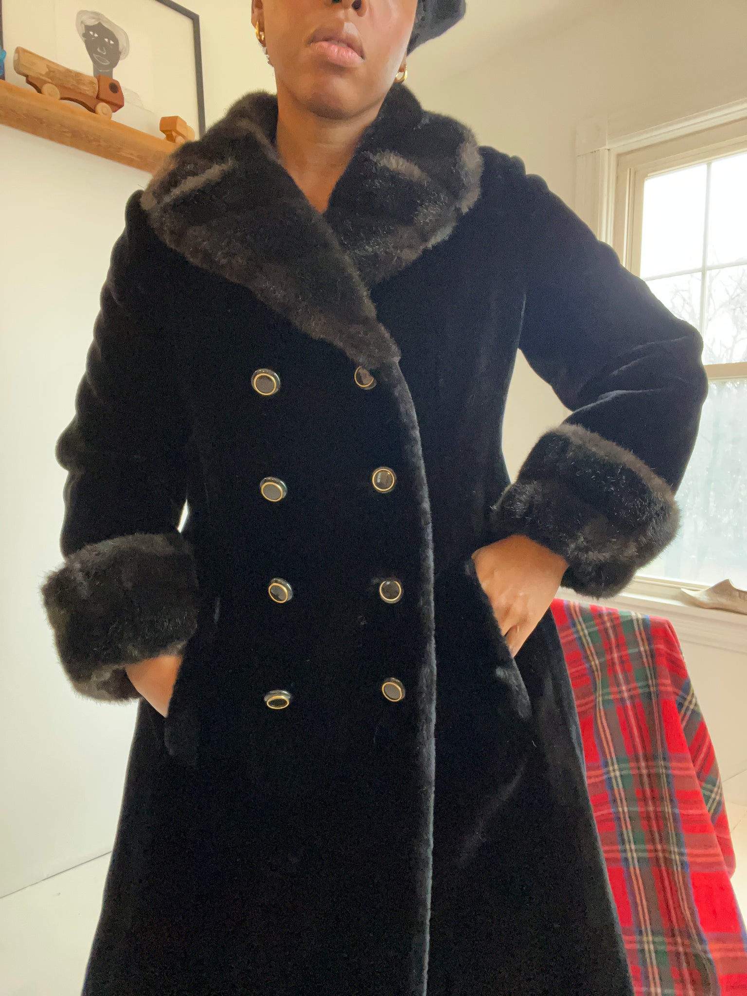 Black Faux Fur Peacoat