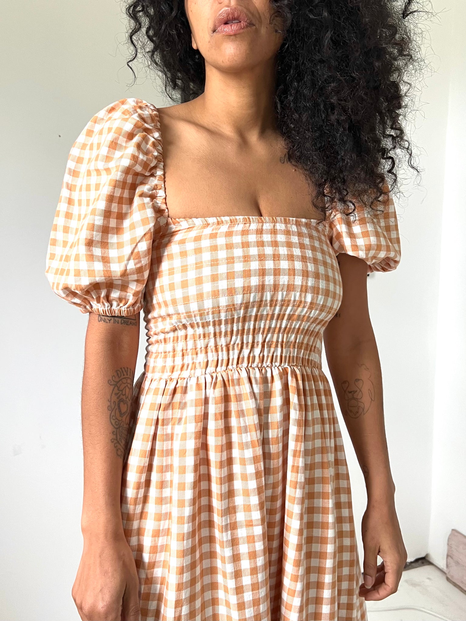 Non Vintage Cinnamon Checkered Prairie Dress