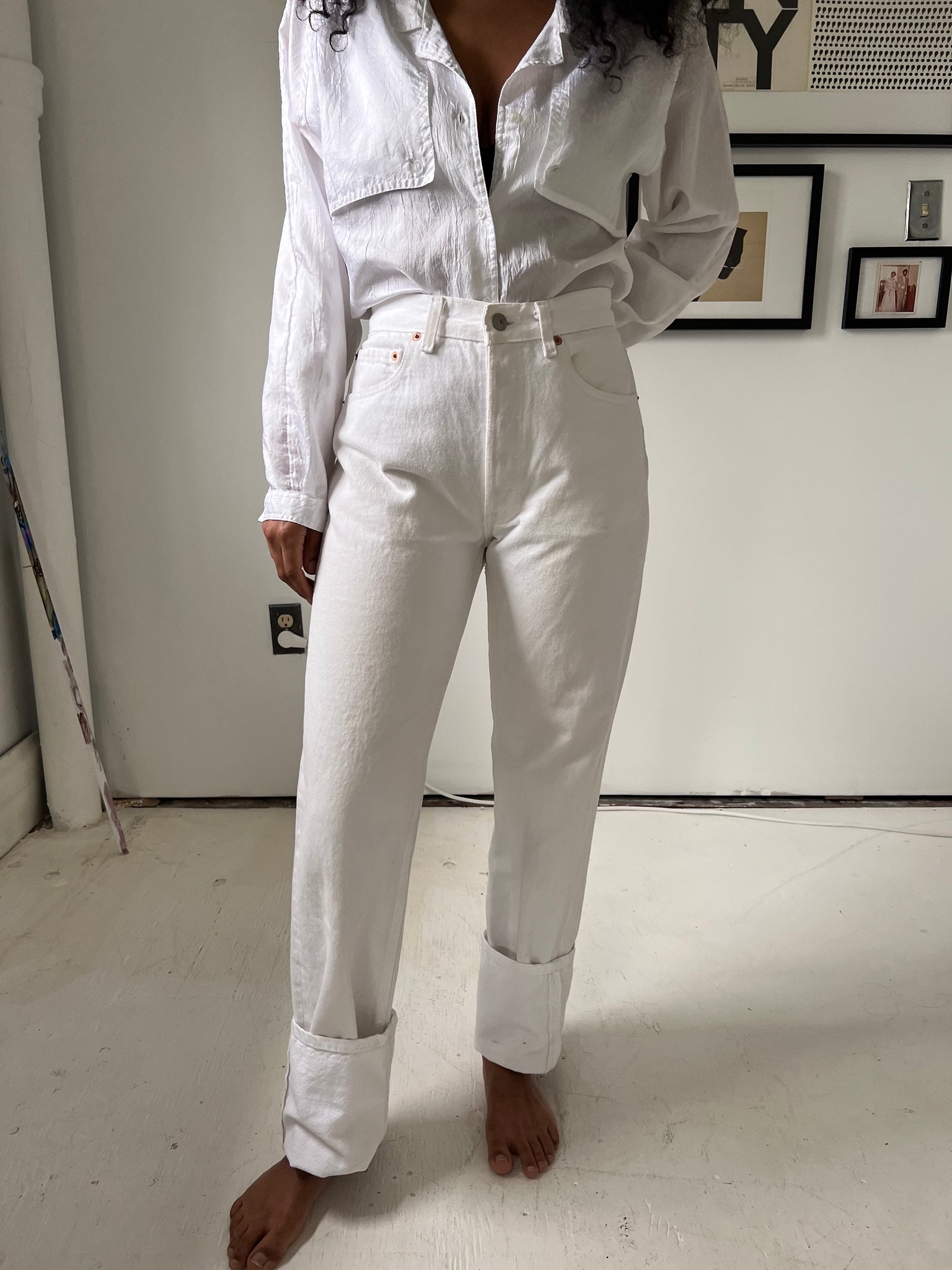 LEVI'S 501 Vintage White Button Fly Jeans 29” x 35”