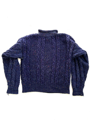 Navy Tweed Turtleneck Sweater